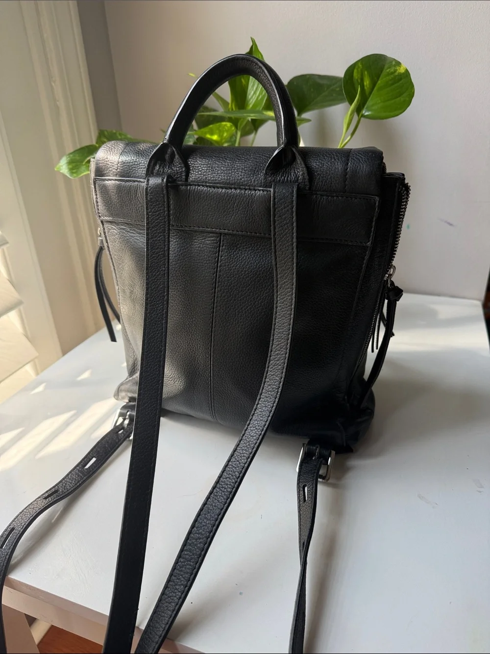 Lodis Black Leather Convertible Top-Handle Backpack